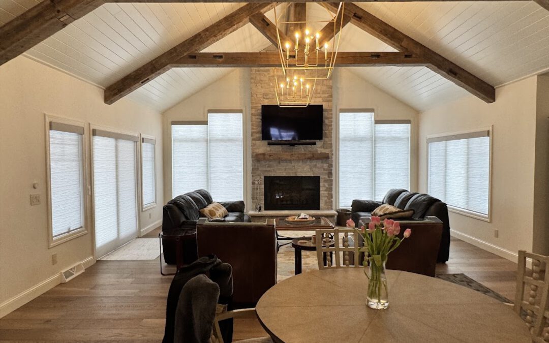 Modern Rustic Living Room with Custom Blind Installation